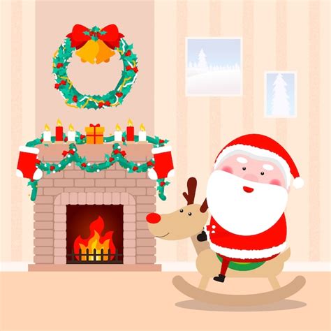 Premium Vector | Santa claus by the fireplace background