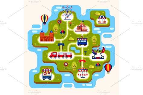 Map of amusement park with attractions | People Illustrations ~ Creative Market