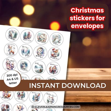 24 Printable Christmas Envelope Stickers with Sayings