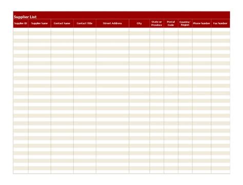 Supplier List Template | Supplier List Spreadsheet