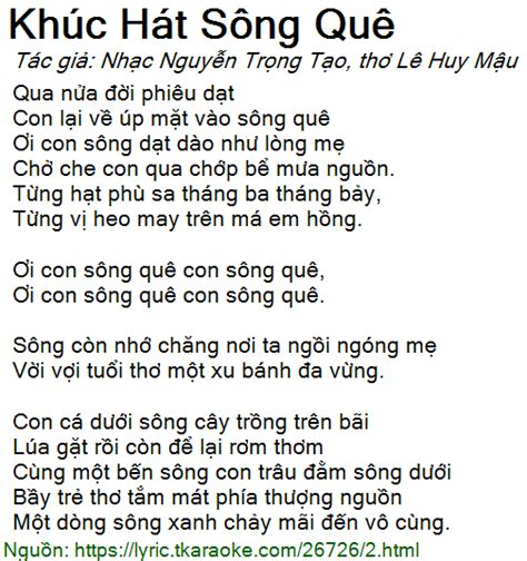 Lời bài hát Khúc Hát Sông Quê (Nhạc Nguyễn Trọng Tạo, thơ Lê Huy Mậu) [có nhạc nghe]