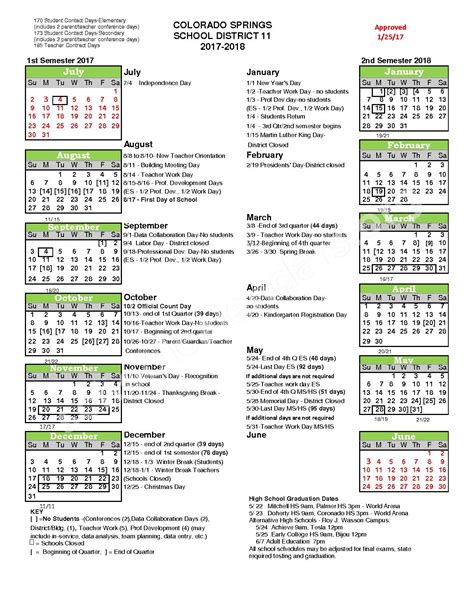 2017 - 2018 District Calendar | Colorado Springs School District 11 ...