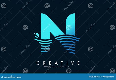 Blue N Letter Logo with Waves and Water Drops Design Stock Vector - Illustration of template ...