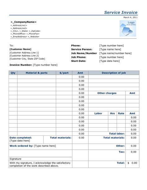 General Labor Invoice Spreadsheet Templates for Busines Labor Invoice ...