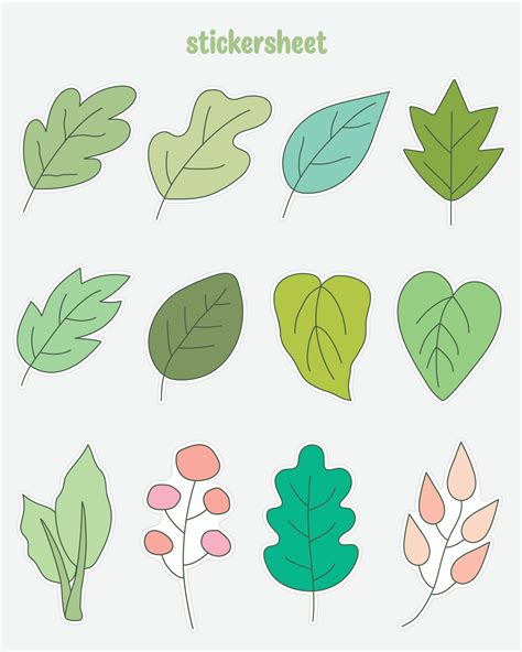 Set of leaf stickers. Bullet journal stickers, planner, scrapbook ...