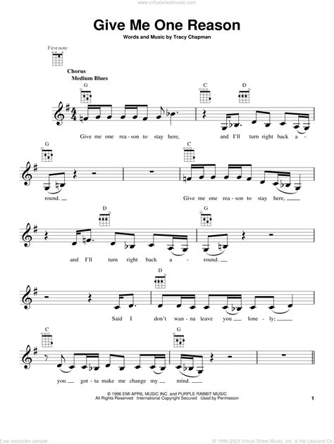 Give Me One Reason sheet music for ukulele (PDF-interactive)