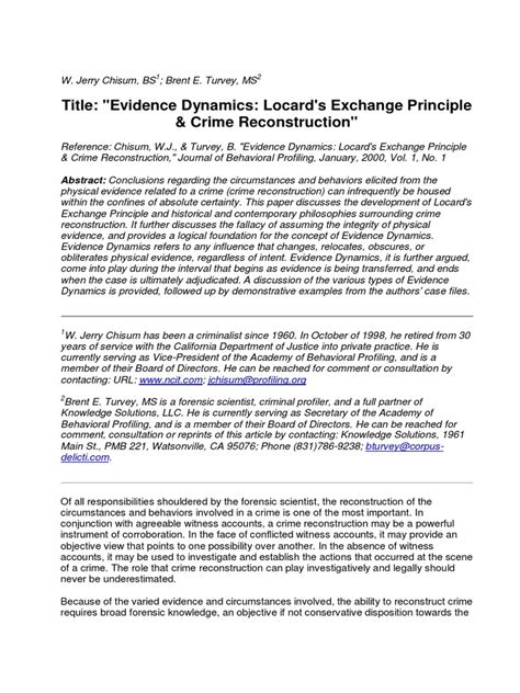 Evidence Dynamics - Locard's Exchange Principle & Crime Reconstruction | PDF | Forensic Science ...