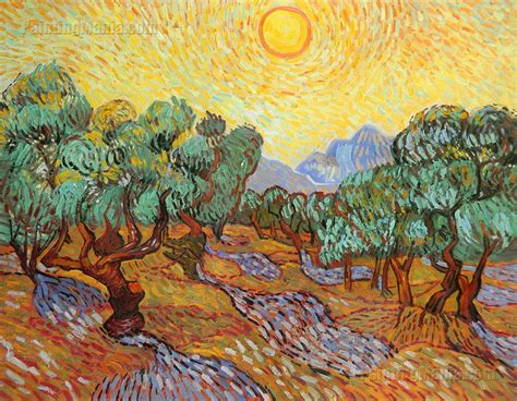 Olive Trees with Yellow Sky and Sun - Vincent van Gogh Paintings | Van gogh olive trees, Vincent ...