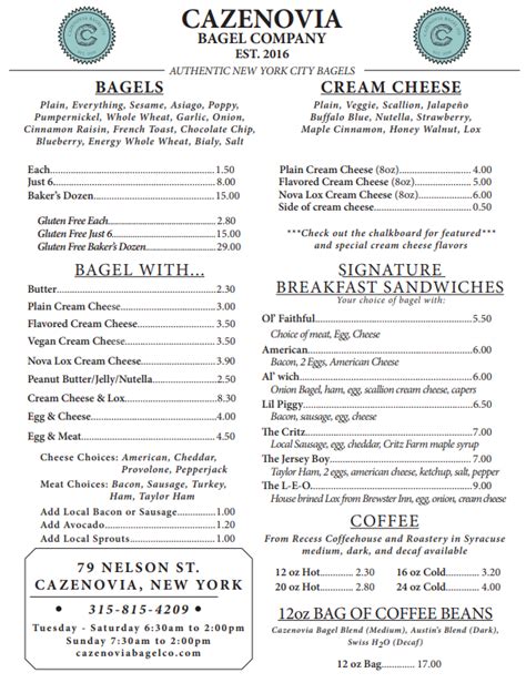 Menu of Bagels & Bagel Sandwiches in Cazenovia NY | Cazenovia Bagel Co.