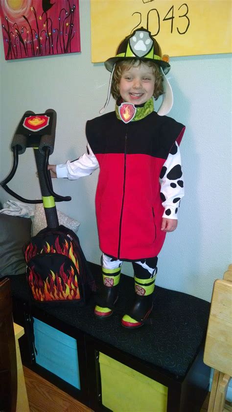 Marshall from paw patrol costume. Back pack from walmart, hose from home depot and rest we had ...