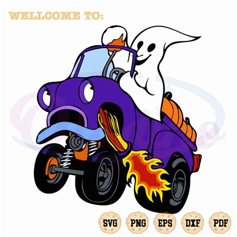 Funny Ghost Driving Car Halloween SVG Graphic Designs Files