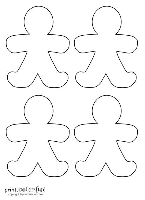 Four blank gingerbread men coloring page - Print. Color. Fun! | Gingerbread man coloring page ...