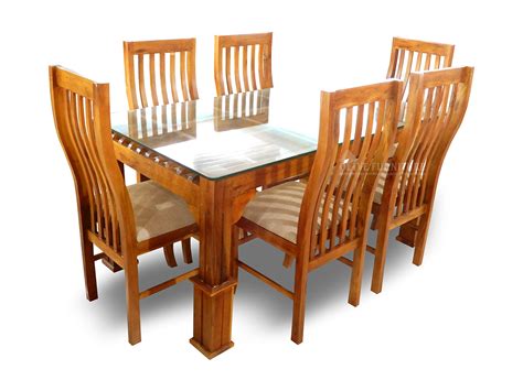 Buy OLIVE Furniture Teak Wood Dining Table with Glass top, Set of 6 ...