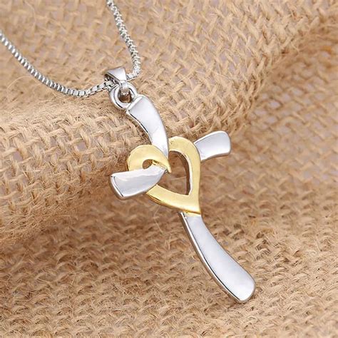 Religious Cross Heart Gold Silver Color Pendant Necklaces Jewelry Heart Love Women Necklace ...