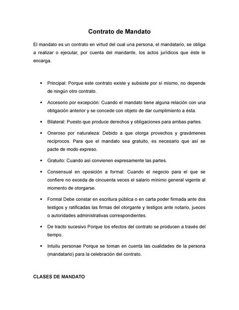 Contrato de Mandato - Apuntes 5 - Contrato de Mandato El mandato es un ...