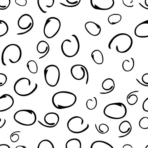 Seamless pattern with black sketch hand drawn round squiggle shape on white background. Abstract ...