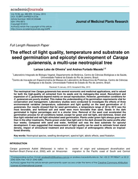 (PDF) The effect of light quality, temperature and substrate on seed germination and epicotyl ...