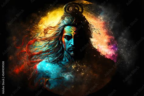 Lord Shiva in universe. spiritual image against the background of the ...