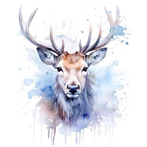 Premium AI Image | Watercolor painting of reindeer with white background