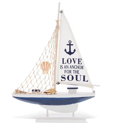 CoTa Global Ocean Blue Sailboat Decor – Handmade Wooden Boat Decor, Cute Beach Style Model Sail ...