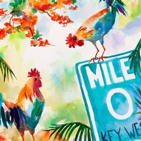 Key West Print Rooster Art Print Chicken Painting Tropical | Etsy