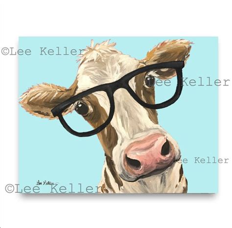 Funny Cow With Glasses. Cow Art Print From Original Cow - Etsy