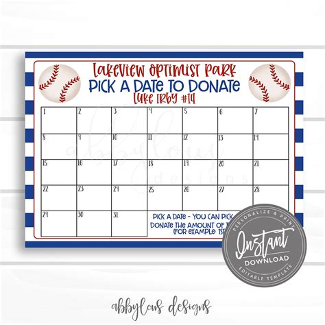 EDITABLE Baseball Pick a Date to Donate Printable Baseball - Etsy Canada