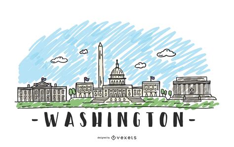 Colorful Washington DC Skyline Vector Download