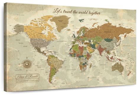 Canvas World Map Art mural showing Country and Major Cities in Mixed Color with White Background ...