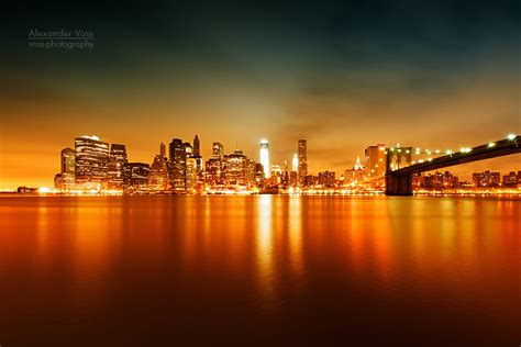 New York - Skyline bei Nacht / Brooklyn Bridge | Fotografie & Wandbilder