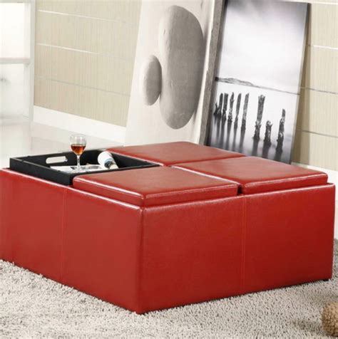 Red Leather Ottoman Coffee Table