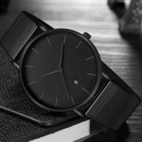 Black Wrist Watch Men Watches Male Business Style Wristwatches Stainless Steel Quartz Watch For ...