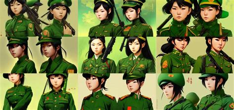 symmetry anime girl vietnamese soldier portrait, | Stable Diffusion