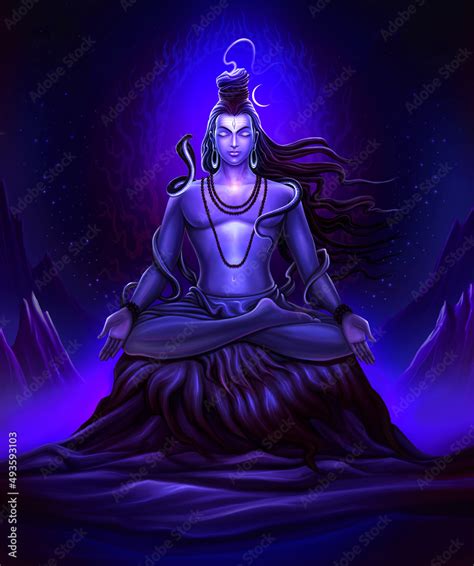 Lord Shiva(Hindu God) meditating on the rocks of Himalaya Stock Illustration | Adobe Stock