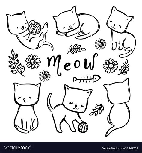 Coloring page kitty cat hand drawn sketch Vector Image