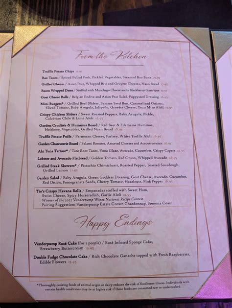 Menu at Vanderpump Cocktail Garden pub & bar, Las Vegas