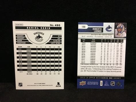 AUTOGRAPHED DANIEL SEDIN & ROBERTO LUONGO VANCOUVER CANUCKS HOCKEY CARDS