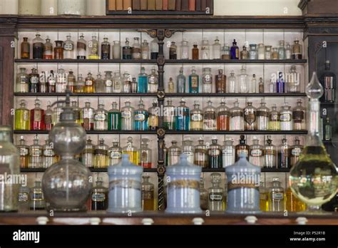 Old fashioned Pharmaceutical display in a Victorian Apothecary Stock Photo - Alamy