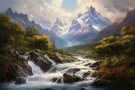 Patagonia Argentina landscape outdoors painting. | Premium Photo ...