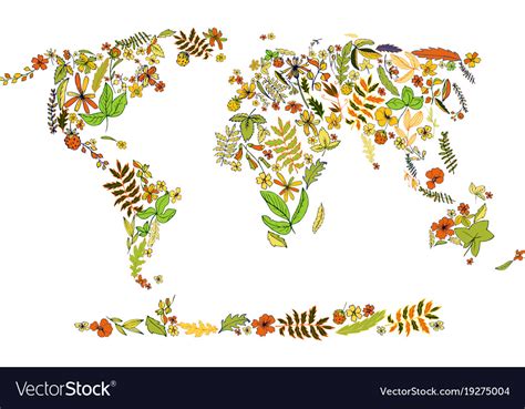 Map of world covered by plants and leaves Vector Image