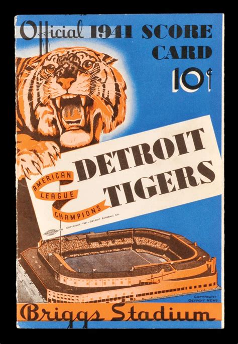 Detroit Tigers Score Card showing Briggs Stadium (later Tiger Stadium), 1941 | Detroit tigers ...