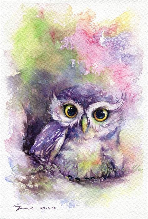 PRINT Rainbow Owl Watercolor painting 7.5 x 11