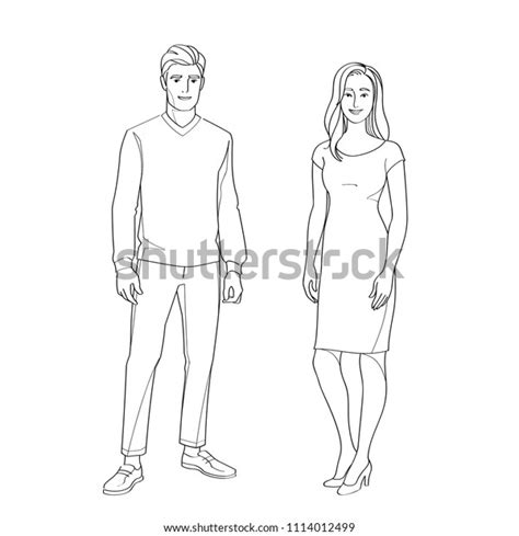 Man Woman Line Drawing Illustration Stock Vector (Royalty Free ...