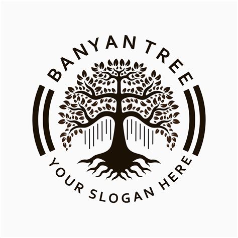 banyan tree logo design template. circle stamp style logo. tree illustration vector 13318600 ...