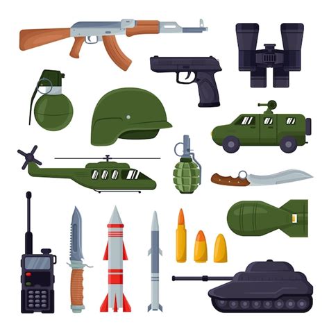 Free Vector | Army weapons illustration set. Military equipment. Vector pictures of missile ...