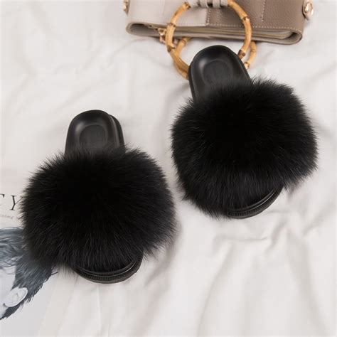 Cute Fox Fur Slides for Girls Pink Kids' Furry Slides