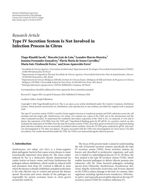 (PDF) Type IV Secretion System Is Not Involved in Infection Process in Citrus