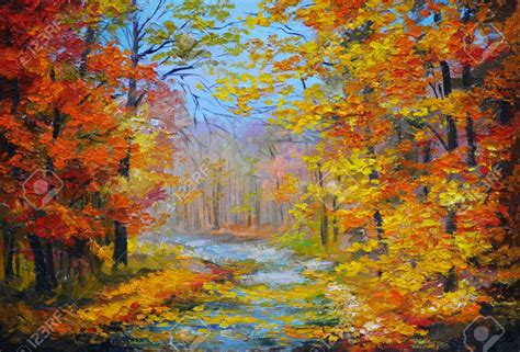 Oil Painting Landscape - Colorful Autumn Forest, With The Trail,.. Stock Photo, Picture And ...