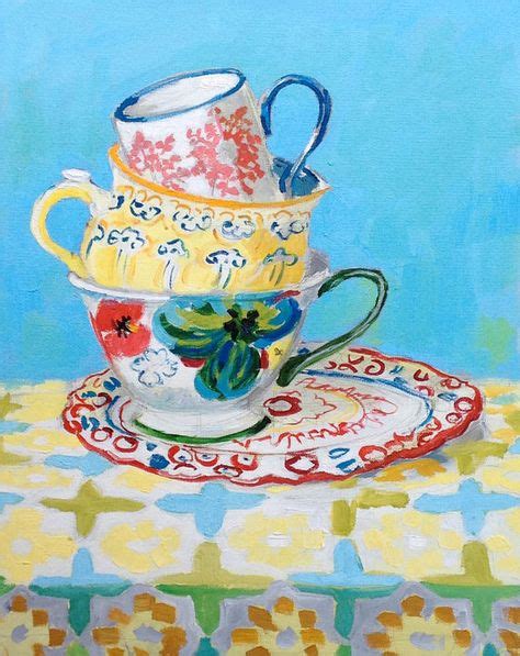 three tea cups painting 20x16 by permanentmagenta on Etsy, $250.00 in 2019 | Painting, Tea art ...