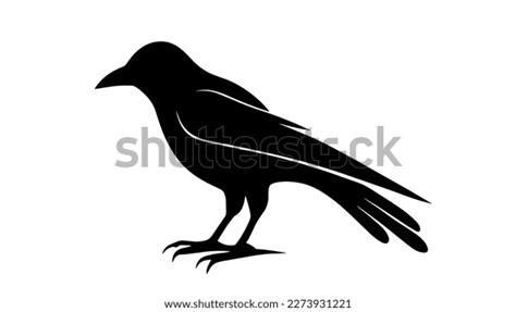 Crow Vector Black Line Illustration Isolated Stock Vector (Royalty Free ...